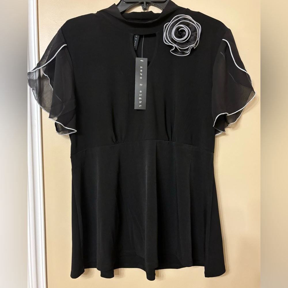 NWT XL Fitted Embellished Blouse with Mandarin Collar